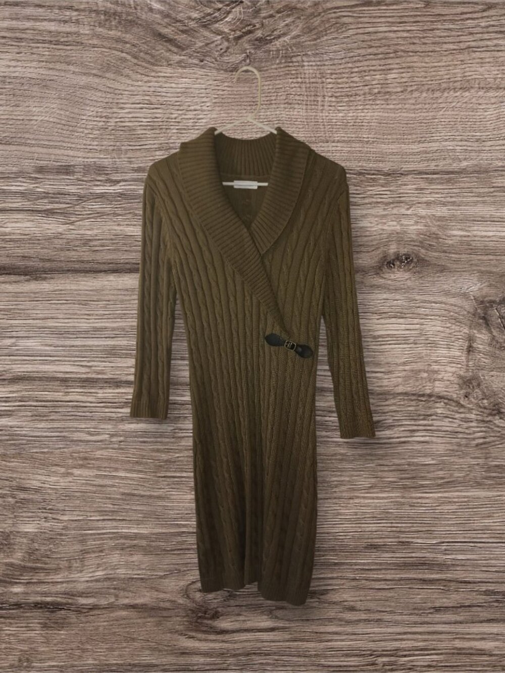 Calvin Klein Cable Knit Sweater Dress Olive Green Size Medium